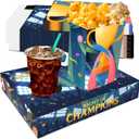 Movie Night Supplies(24pcs)-Neon Style Movie Night Snack Trays*12+Popcorn Buckets*12,Kid's Birthday Party,Game Night,Movie Night Snack Trays with Popcorn Bags. (Champion's Night)