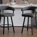Modern Counter Height Bar Stools Set of 2 PU Leather Barstools with Backs/Metal Legs/Footrest Upholstered Counter Stools Bar Chairs for Dining/Home Bar/Kitchen Island/Pub, 25 Inch, Dark Grey (2PCS, Dark Grey- Pu Leather)
