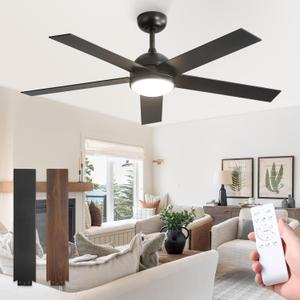 52 Inch Ceiling Fan with Light and Remote, Black Modern Ceiling Fans, Farmhouse Industrial LED Ceiling Fan Lighting Fixture for Bedroom, Kitchen, Indoor, Living Room