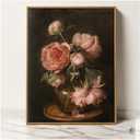 Pyradecor Framed Pfingstrosen Floral Canvas Vintage PS Frame Ready to Hang Home Wall Decor 24.6"L x 20.7"W