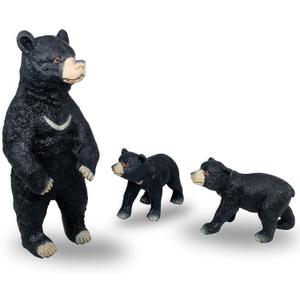 Gemini&Genius Grizzly Bear Figuine Toys, Forest Animals Figurines Mommas and Babies Toy Set, Safari Animals Family Playset, Great for Cake Toppers, Stocking Stuffers, Birthday Gift for Kids (Black)