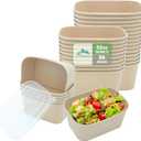 50 Pack 32 OZ Large Paper Bowls with Lids, Heavy Duty Disposable Compostable Container for Party, Disposable Bowls Bulk Soak-Proof and Microwave Safe for Hot/Cold Use(32OZ-50PACK)