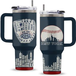 Baseball Gift for Men, 40 Oz New York Baseball Tumbler with Handle & Straw, Thanksgiving Christmas Birthday Gifts for Baseball Players Fan Coach, Stainless Steel Baseball Cup, 1 PC