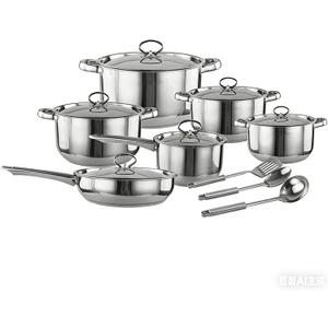 Stainless Steel Cookware Set, 15 Piece Set with Steel Handle, Composite Bottom for Daily Cooking (15), Set of 15