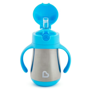 Munchkin Cool Cat Sippy Cup with Straw for Toddlers, Stainless Steel Straw Cup, 8 Ounce, Blue