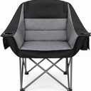 Heavy Duty Oversized Padded Camping Chair for Adults, XL Folding Camp Chair with Armrests, Cooler Bag, Cup Holder and Storage Pockets, Portable Outdoor Chair Supports up to 500 lbs-1PC Black & Grey, Single Pack