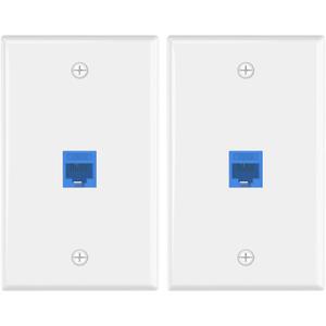 VCE Ethernet Wall Plate (UL Listed), 1-Port Keystone Jack Wall Plate with RJ45 Keystone Inline Coupler Insert, Female to Female Cat6 Keystone Wall Jack, Blue (2 Pack)
