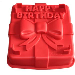 8-inch Happy Birthday Gift Box Cake Pan Pizza Gelatinas Baking Silicone Square Mold