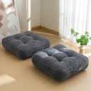6" Washable Floor Pillow Cushion for Adults, Meditation Cushion Pillow, Large Square Floor Sitting, Removable Tufted Corduroy Cover, for Tatami Living Room or Yoga, 22x22 Inch, 2Pack, Machine Washable (Square Dark Grey)