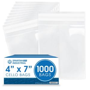 Spartan Industrial - 4" X 7" (1000 Count) Crystal Clear Resealable Cello Poly Bags for Jewelry, Treats, Party Favors - Self Seal