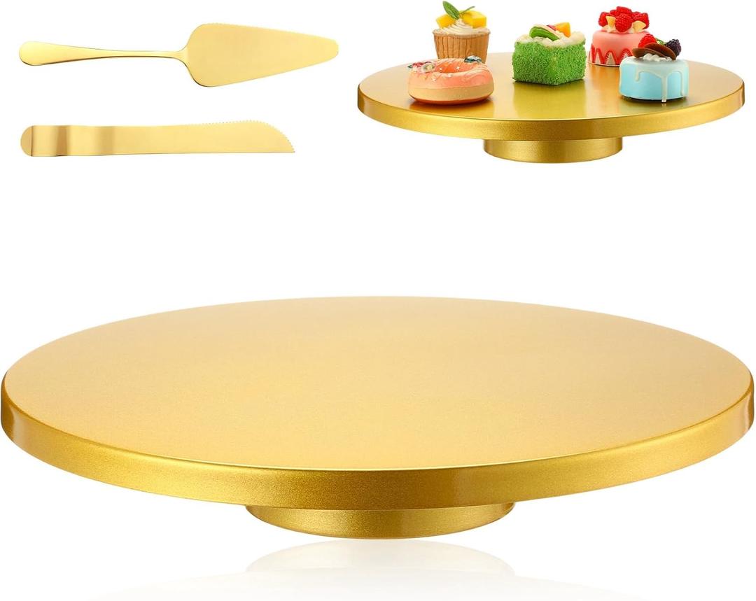 16 Inch Gold Cake Stand Metal with Knife Spatula Set