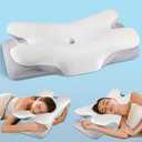 Cervical Neck Pillow for Pain Relief Sleeping, Cooling Ergonomic Contour Side Sleeper Pillow for Neck Support, Odorless Soft Memory Foam Orthopedic Bed Rest Pillow for Back Stomach Sleeper, Grey