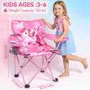 Huskfirm Padded Kids Camping Chair Folding Toddler Chair with Cup Holder & Safety Lock Portable Kids Beach Chair Ages 3-6 for Outdoor Camping Foldable Kids Chair Support 120lbs,Pink Unicorn
