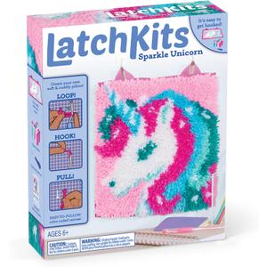 LatchKits Latch Hook Kits for Kids  Kids Crafts, Arts and Crafts, Yarn Art, Wall Hanging & Mini-Rugs, Craft Supplies, Pre-Cut Yarn, Easy Pattern, Hook Included, Arts & Craft, Ages 6+, Unicorn
