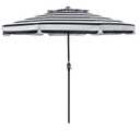 JEAREY 9' 2-Tiers Patio Umbrellas Outdoor Market Table Umbrella w/Push Button Tilt/Crank, 8 Sturdy Ribs, UV Protection Waterproof Sun proof(Black Stripe)