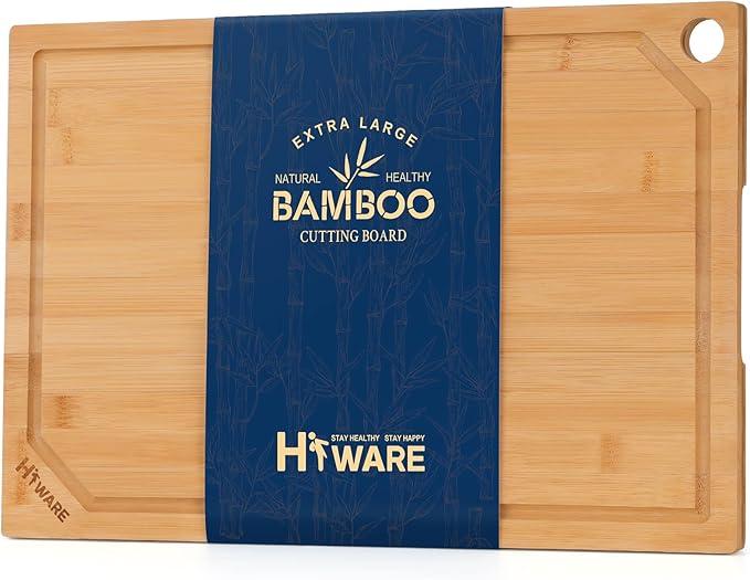 Hiware Extra Large Bamboo Cutting Board for Kitchen, Heavy Duty Wood Cutting Board with Juice Groove, 100% Organic Bamboo, Pre Oiled, 18" x 12"