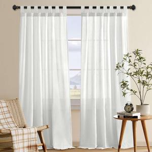 H.VERSAILTEX Natural Linen Curtains Linen Textured Living Room Curtain Light Filtering Tab Top Window Treatments Panels Highly Durable Curtain Panels for Bedroom (2 Panels, 52" x 84", Pure White)