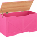 HOOBRO Storage Bench, 39.4" Retro Wooden Storage Chest with U-Shaped Cut-Out Pull, Safety Hinge, Supports 220 lb and Easy Assembly for Toy Box Organizer (Black and Walnut) BH771CW01 (39.4L x 15.7W x 19.5H), Pink