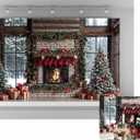 Kate 10x6.5ft Christmas Photo Backdrop Winter Fireplace with Stockings Decoration Snow Window Backgronds Christmas Tree Scene Xmas Party Background for Photography
