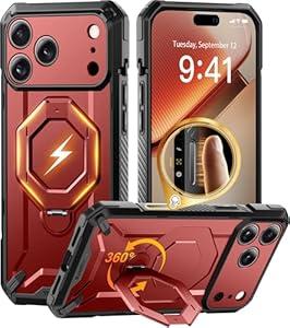 TONGATE 360° Spin Magnetic Stand for iPhone 17 Pro Case, [Compatible with MagSafe] [Military Grade Drop Protection] with Screen Protector & Camera Control Cover for iPhone 17 Pro, Red