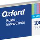 Oxford Ruled Color Index Cards, 4" x 6", Assorted Colors, 100 Per Pack (34610)