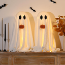 Halloween Decorations-2 Pack Light-Up Sherpa Ghosts with Pumpkin Halloween Decor Indoor Cute Ghost Tabletop Decor for Party Home Kitchen and Fireplace