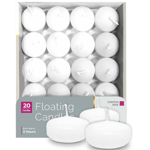 HYOOLA Premium White Floating Candles 1.75 Inch - 3 Hour - 20 Pack - European Made