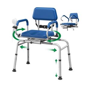 FSA/HSA Eligible Sliding Shower Chair Tub Transfer Bench for Bathtub with Swivel Seat, Padded Shower Bench with Pivoting Arms, Height Adjustable Shower Seat, 350 lbs, Blue, Standard