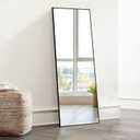 KIAYACI Wall Mirror Full Length Full Body Mirror Bedroom Dressing Mirror Standing Hanging or Leaning Against Wall Aluminum Alloy Frame(Black, 43" x 16") (43"L x 16"W)