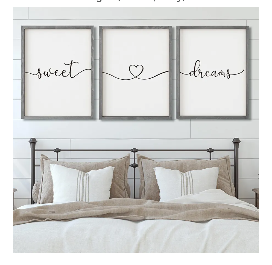 Set of 3 Framed Farmhouse Sweet Dreams Sign 11x14” Above Bed Wall Decor for Bedroom Decor Wall Art Wood Signs (11"x14", Gray)