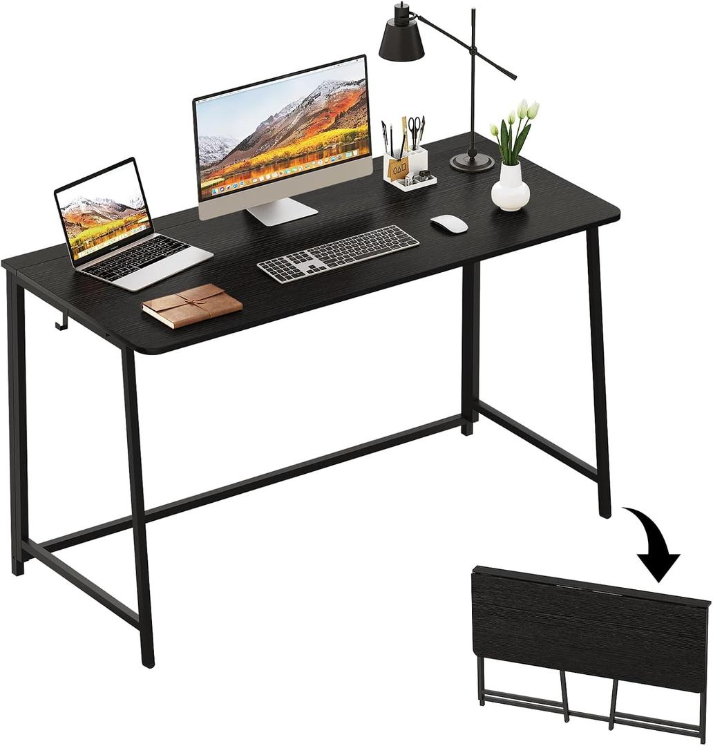 WOHOMO Folding Desk, 47.2" Foldable Computer Desk for Bedroom, Space Saving Computer Table Writing Workstation for Home Office, Easy Assembly, Black, Extra Large Size:47.2 x 19.6