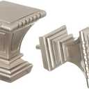 Ivilon Decorative Window Curtain Rod - Carved Square Finials, 1 1/8 in Rod, 28 to 48 in. Satin Nickel