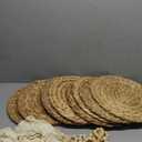 24 PCS Round Woven Placemats Set, 8 Boho Rattan Tablemats 13" Natural Water Hyacinth Farmhouse Place Mats with 8 Cotton Napkins, 8 Wooden Beads Napkin Ring for Kitchen Dining Table Decor, 8 Pieces