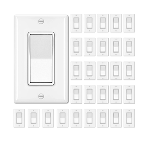 BESTTEN 30 Pack Single Pole Decorator Light Switch, Rocker Paddle Wall Switch, On/Off Interrupter, w/Wall Plate, 15A 120/277V, UL Listed, White
