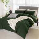 Queen Cooling Duvet Cover Set - 3 Pieces 100% Cotton Bedding, Breathable, Crisp Linen-Like Texture, Naturally Soft & Gets BetterHidden Zipper & Corner Ties Forest Green, 90"x90"