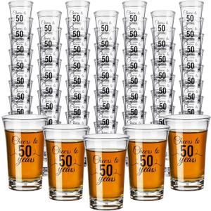 Hushee 100 Pcs 50th Birthday Shot Glasses Bulk, 1.4oz Cheers to 50 Years Shot Glass Cute 50th Birthday Party Favors for Guests, Decorations Shot Glass for Birthday Party, Wedding, Company Anniversary