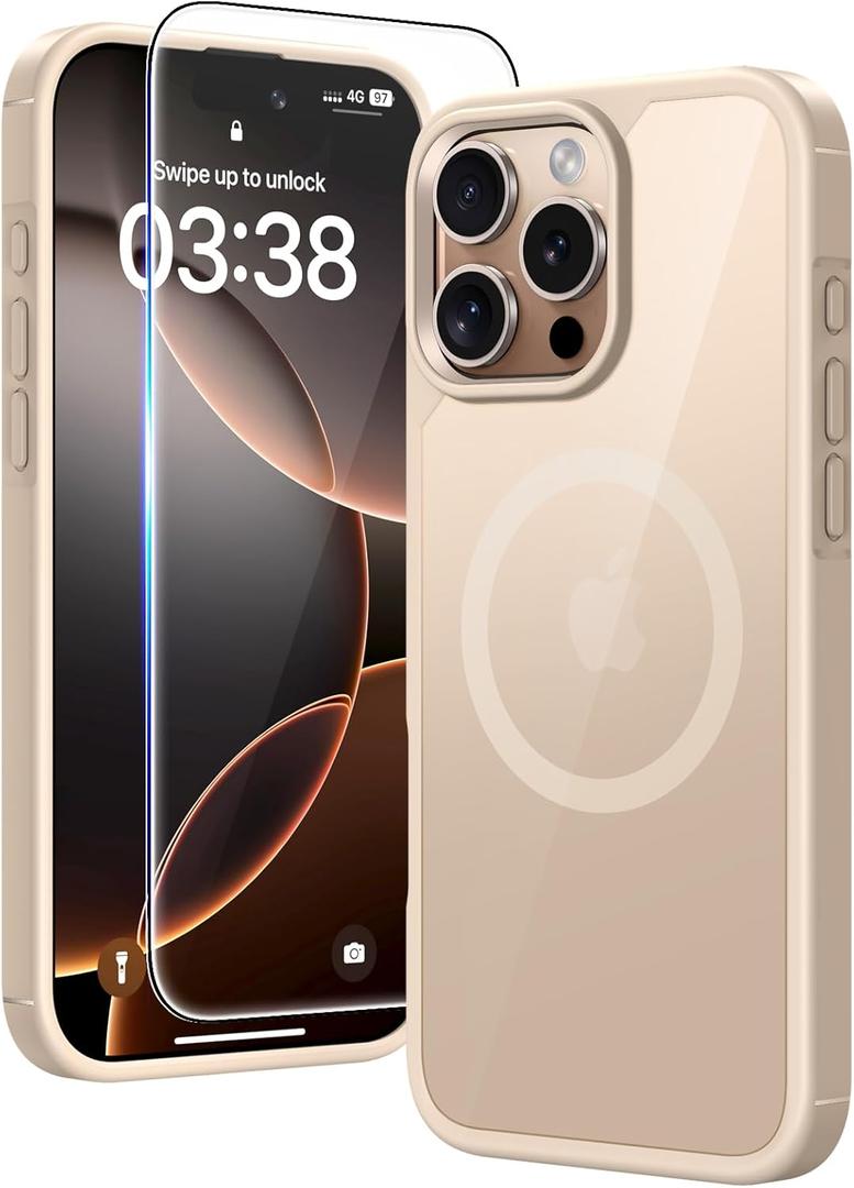 TAURI 3 in 1 for iPhone 16 Pro Max Case, Compatible with MagSafe [Not-Yellowing] with 2X Screen Protectors, Shockproof Slim Magnetic Case for 16 ProMax, Desert (for iPhone 16 Pro Max 6.9", Desert)