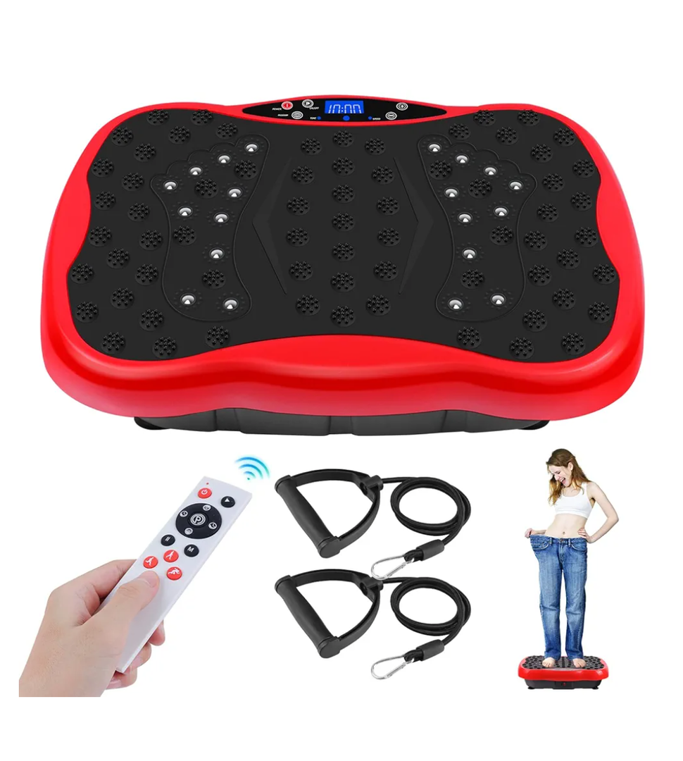 Vibration Plate Exercise Machine, Health & Fitness Full Body Vibration Platform, Portable Vibration Plate Platform for Weight Loss Home Fitness, Lymphatic Drainage, w/Resistance Bands+Remote