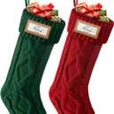 Christmas Stocking - 16 Inch Cable Knit Christmas Stockings, Cozy Hanging Xmas Stockings for Kids, Holiday and Fireplace Party Decoration, 2 Pack - Red & Green