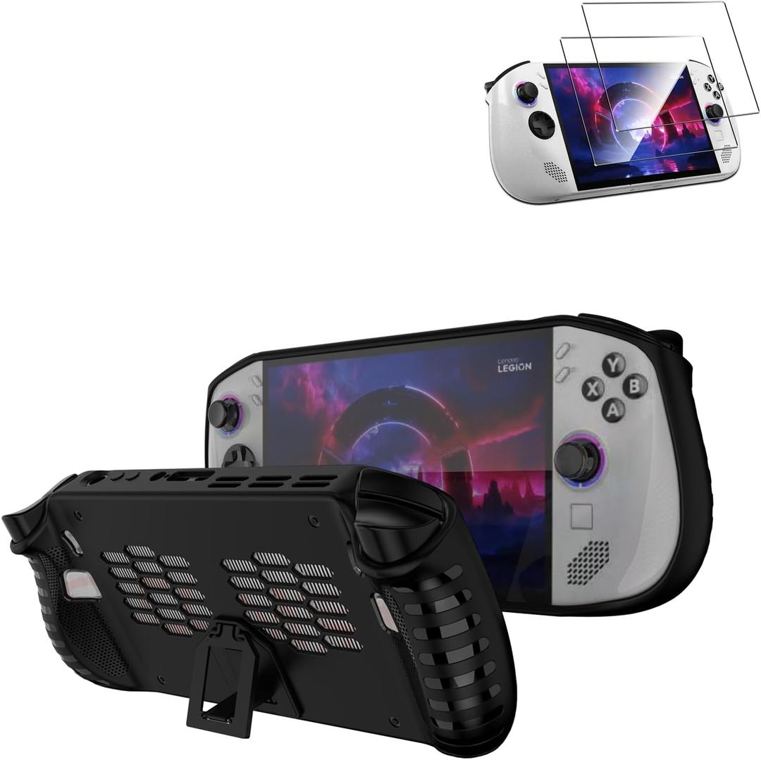 Legion Go S Case Cover with Tempered Glass Screen Protector, Shockproof TPU Skin & Kickstand for Lenovo Legion Go S 2025