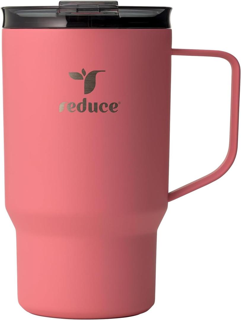 REDUCE 18 oz Hot1 Stainless Steel Insulated Mug with Temperature Adjusting Lid - Dual-Wall Vacuum, Cupholder Friendly - Keeps Drinks Hot for 6 Hours - Ideal for Coffee, Tea & Other - Pink