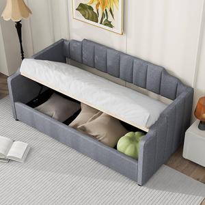 Merax Full Size Upholstered Daybed, Sofa Bed Frame with Underneath Storage, Space-Saving Corner Day Bed for Living Room Bedroom & Guest Room, No Box Spring Needed, Grey