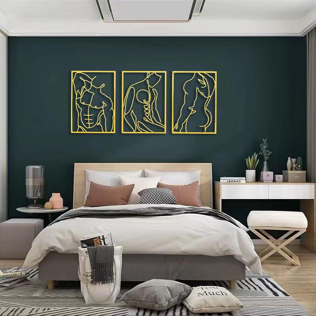 SIETIOJI 3 Pcs Gold Wall Art Decor with Real Metal Wall Art,Gold Metal Modern Minimalist Male Body Shape Wall Art for Living Kitchen Bedroom Wall Decor