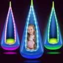 Bghdas Light Up Kids Pod Swing Seat, Hanging Hammock Chair with LED Lights, Upgraded Cotton Child Sensory Swing Seat, Sensory Swing for Autistic Kids Indoor & Outdoor Play (Blue)