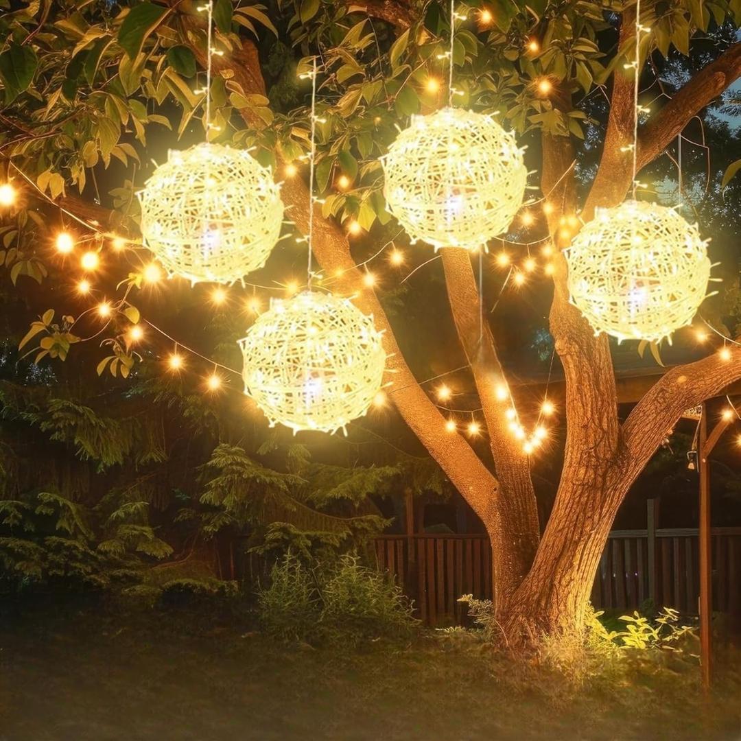 Outdoor Christmas Balls Lights 4 Pack Hanging 11.8" LED Garden Sphere Tree Lights 8 Modes Waterproof String Lights with Memory Timer Plug for Party Yard Porch Eave Patio Home Decoration-Warm White
