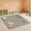 50"x50" Premium Baby Play Mat, Memory Foam with Wipe-Clean Leather Cover, Non-Slip & Machine Washable Floor Mat for Tummy Time, Crawling and Family Bonding Time, Grey