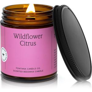 Fontana Candle Co Wood Wick Beeswax Jar Candle, Wildflower Citrus  Made Safe with Coconut Oil & Pure Essential Oils  35+ Hrs Clean Burn, Long Lasting and Non-Toxic Candles for Home & Room Decor