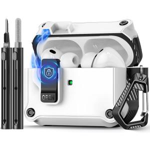 Pohgelan Compatible with AirPods Pro 3 Case, Magnetic Automatic Lock with Cleaning Kit, Compatible with Magsafe Cover-White