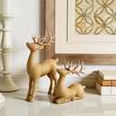 Bucherry 2 Pcs Christmas Rattan Reindeer Figurines Brown Resin Couple Deer Sculpture Tabletop Reindeer Farmhouse Xmas Table Centerpiece Decor for Mantel Fireplace Living Room Office Gifts