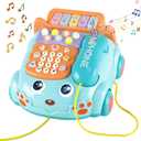 Baby Phone Toy, Cartoon Baby Piano Music Light Toy, Pretend Phone - Blue (18 M+)